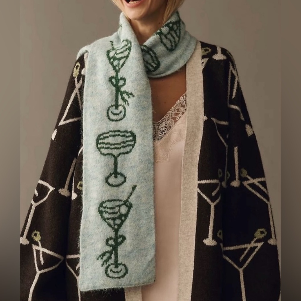 Anthropologie NWT Maeve Cocktail Light Blue & Green Knit Scarf